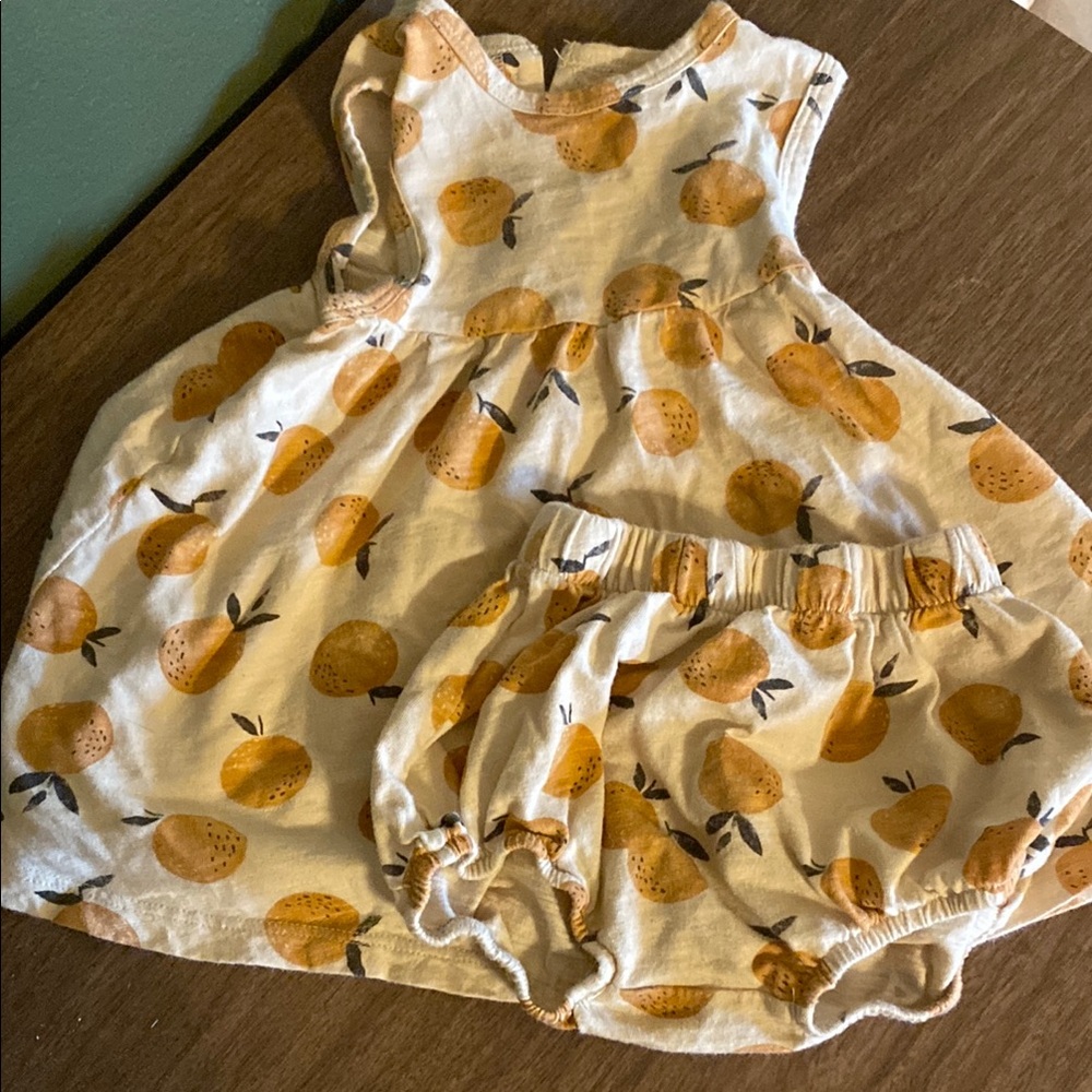 Orange Print Baby Dress and Bloomers Set